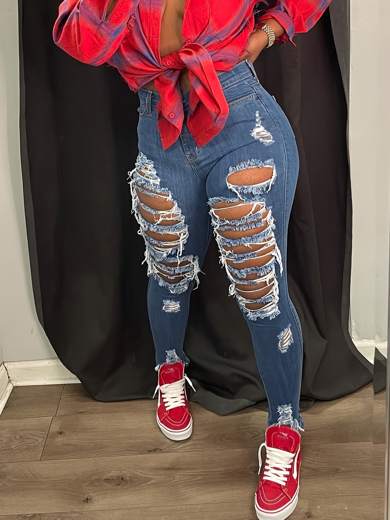 Ripped Jeans Women Plus Size - Temu Canada