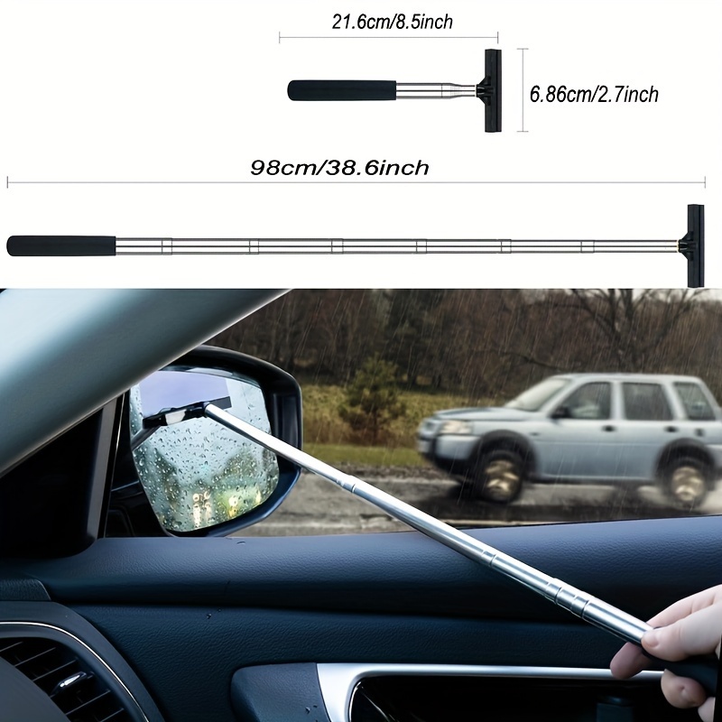 Car Side Mirror Squeegee, Metal Telescoping Mirror Squeegee Cleaner For All  Vehicles , Portable Extendable Mirror Wiper Tool, With Two Substitutions