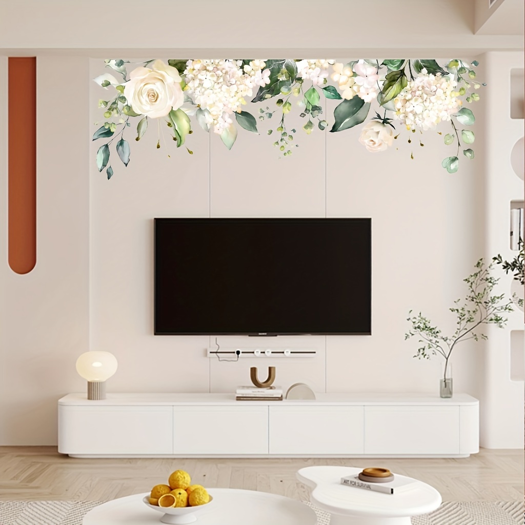

Large White Flowers Green Vines Hanging Upside Down Wall Stickers Wallpaper, Self-adhesive Removable Stickers Pvc Stickers Suitable For Living Room Study Bedroom Decoration Stickers