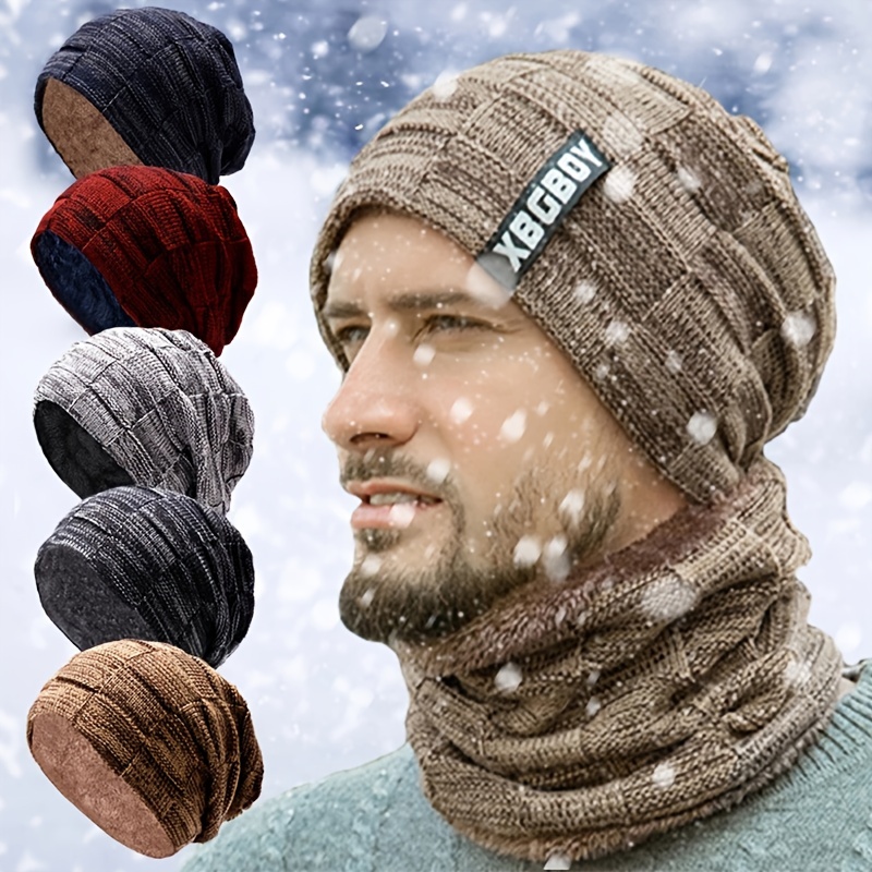 Homme Set d'écharpe bonnet d'hiver, Chapeau chaud en tricot tête