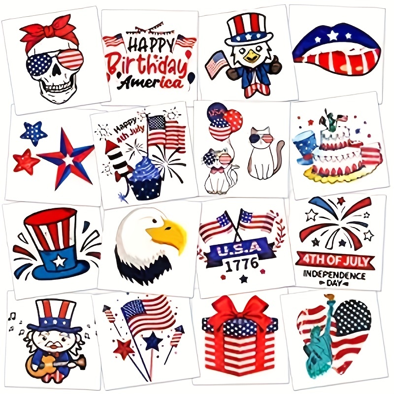 Ctosree 492 Pcs Fourth of July Temporary Tattoos 72 Sheets Patriotic  Decorations Stickers Red White and Blue Party Supplies for Face Kids Adults  Art USA Flag Memorial Day Independence Day Labor Day