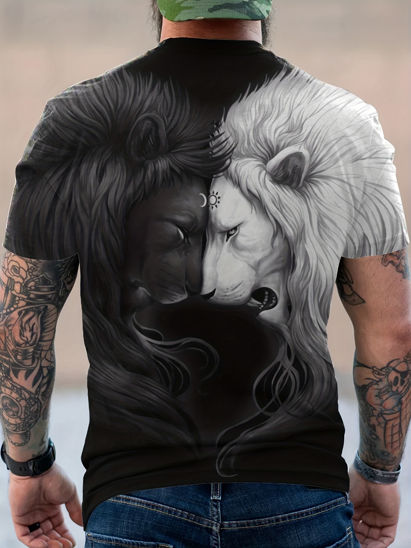 Men 3D Muscle Tattoo Print T-Shirt Short Sleeve Digital Printing T Shirt US
