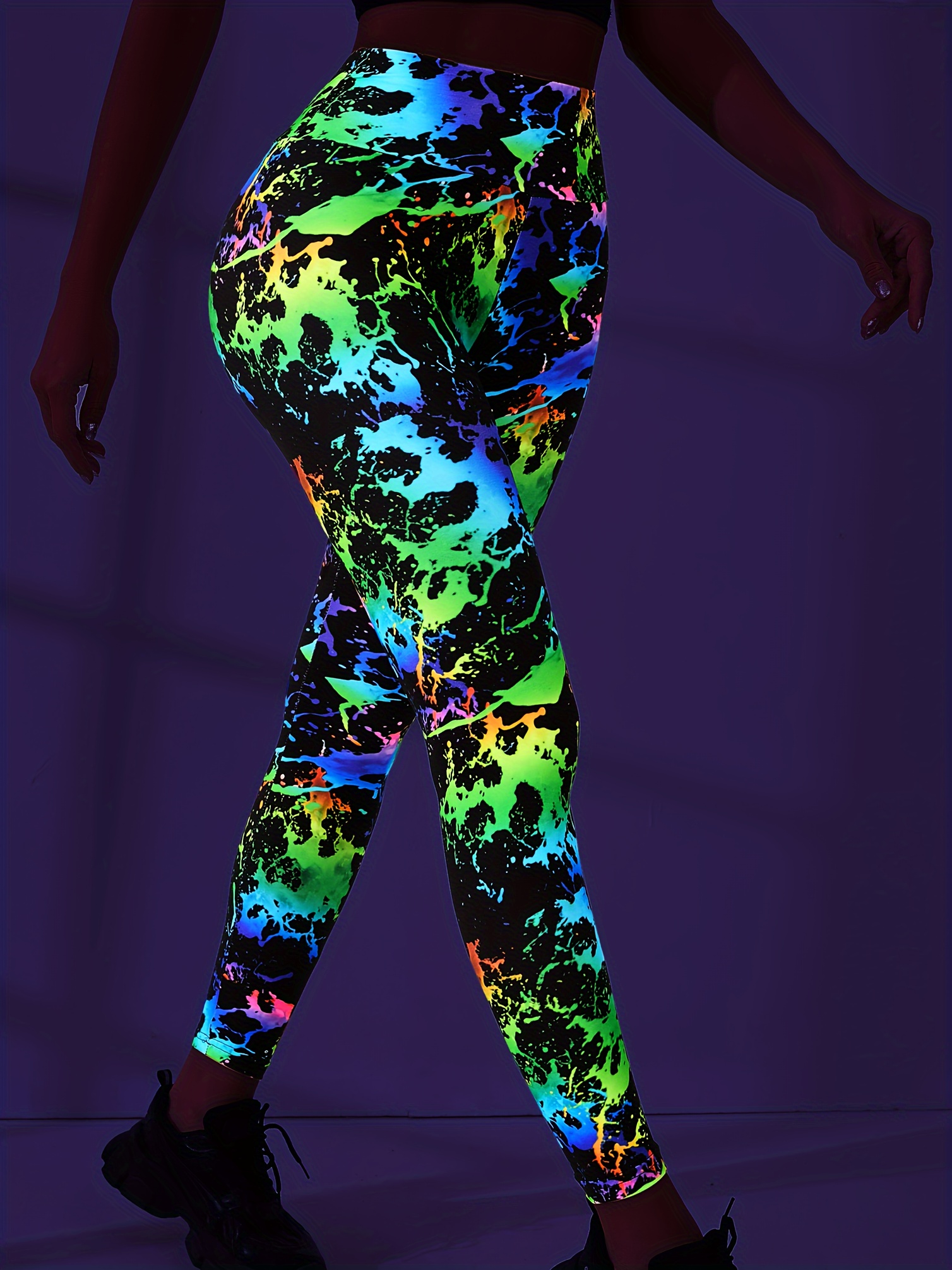 plus size high waisted yoga pants print neon tie Temu Georgia