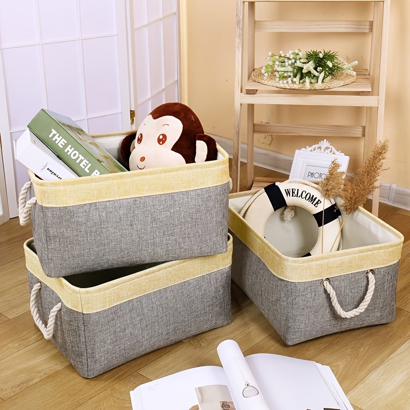 Collapsible Fabric Storage Bin With Handle Lid Foldable Box Linen Large  Container Organizer For Home Clothes Storage, Coffee 