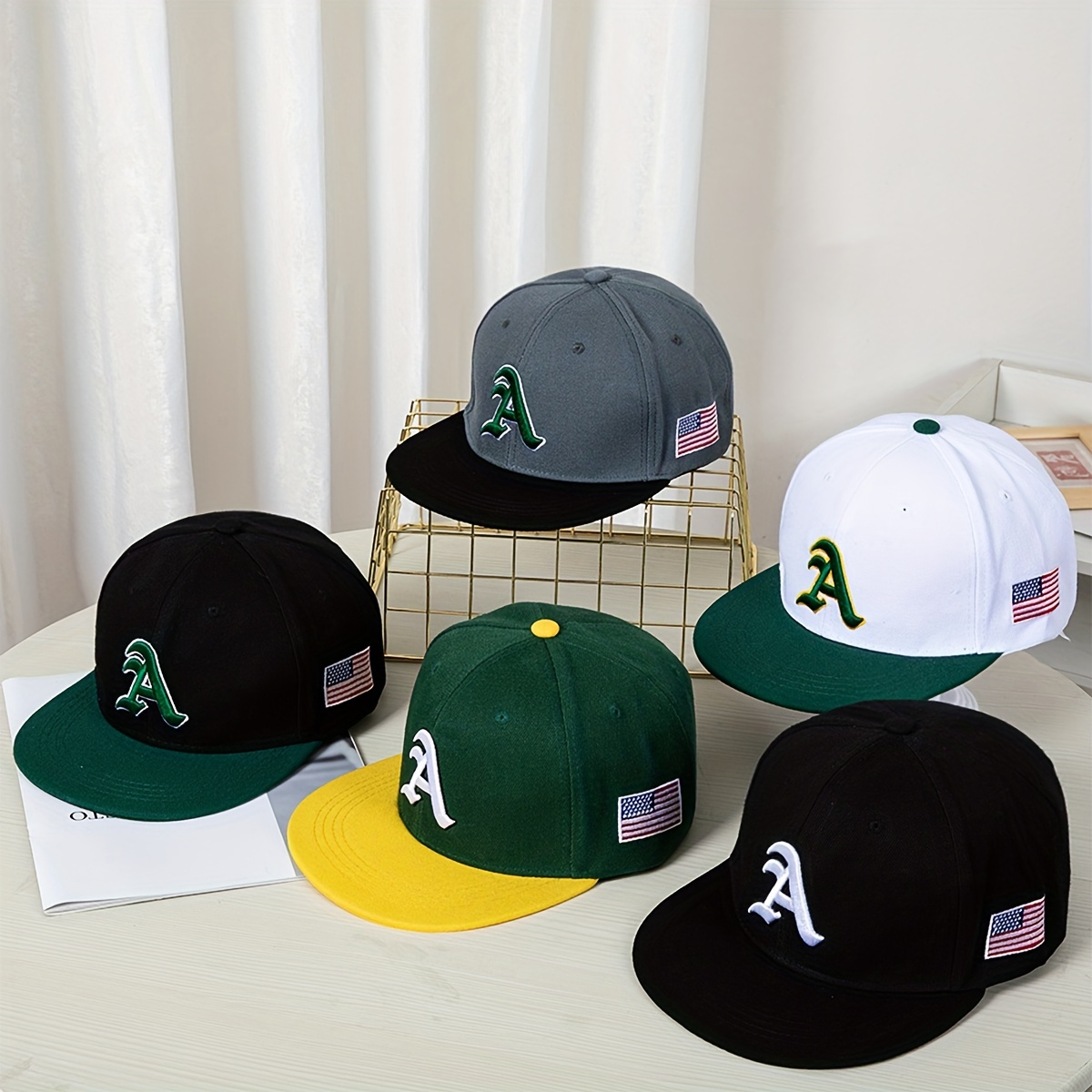 Letter A Embroidery Snapback Hat Hip Hop unisex Baseball Baseball Hat, Dad Hats Trendy Lightweight Adjustable Sun Hats for Women & Men,Temu