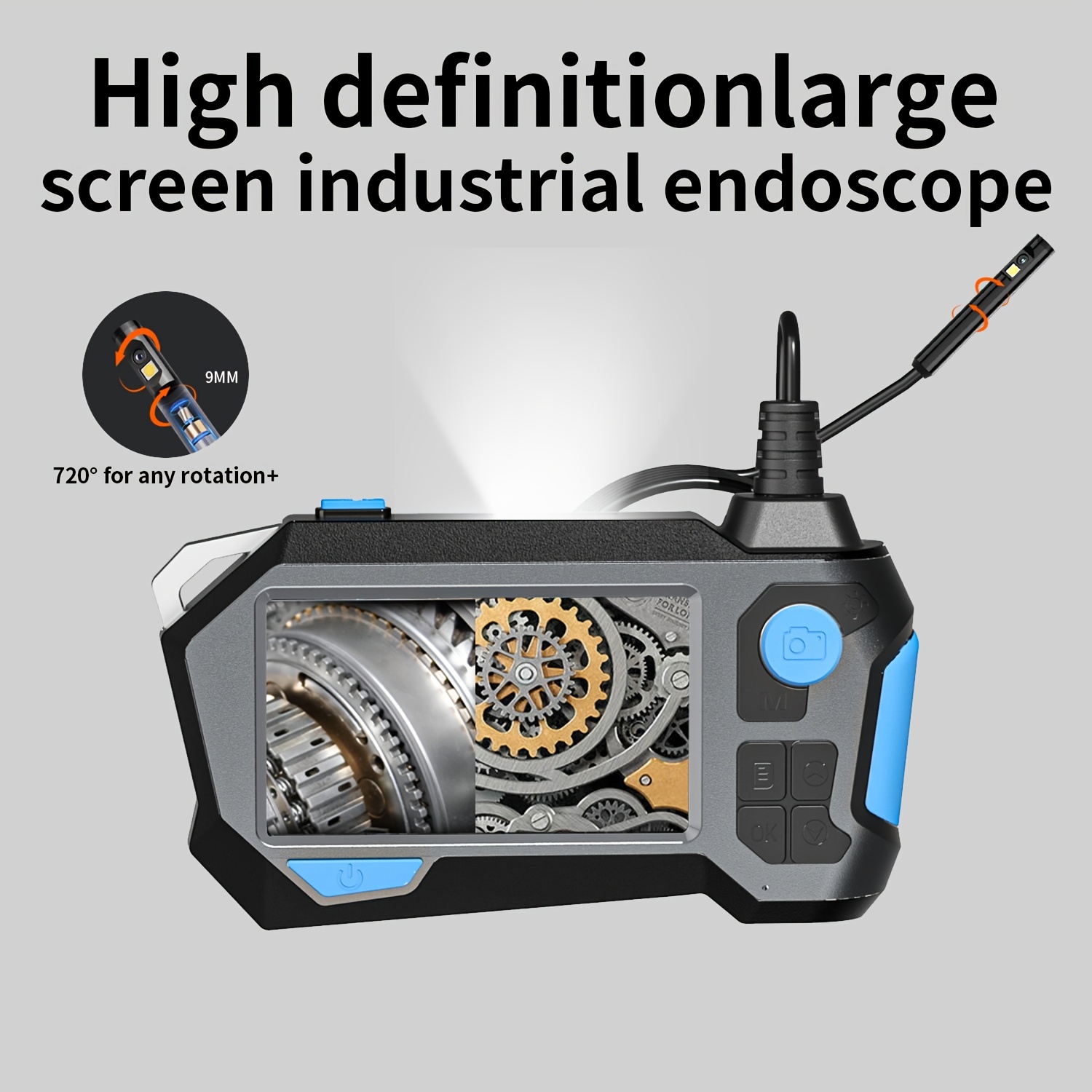 Endoscope Camera, 360 Degree Steering Industrial Endoscope Camera 360° Auto  Rotation Dual Lens 4.3'' IPS Screen Inspection Borescope 9 LEDs 32GB