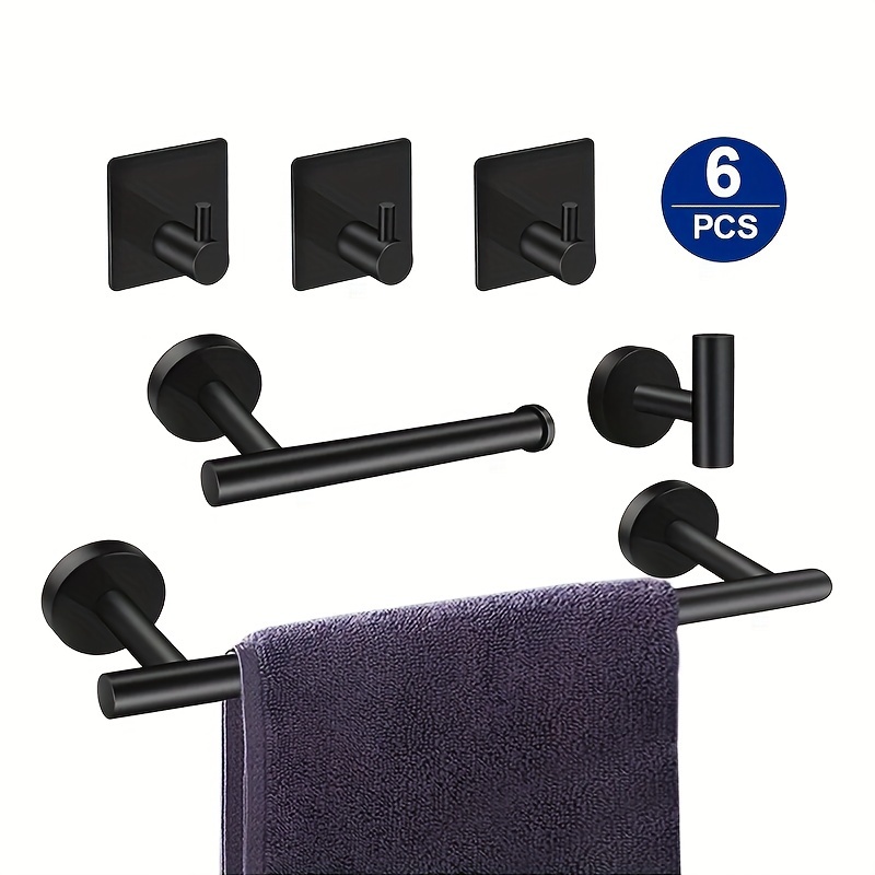 

6pcs Modern Stainless Steel Bathroom Accessory Set - Includes Towel Bar, Toilet Paper Holder, 3 Robe Hooks & 2l Shape Shelves - Sleek Wall Mounted Design For Decor, Bathroom Decor And Accessories