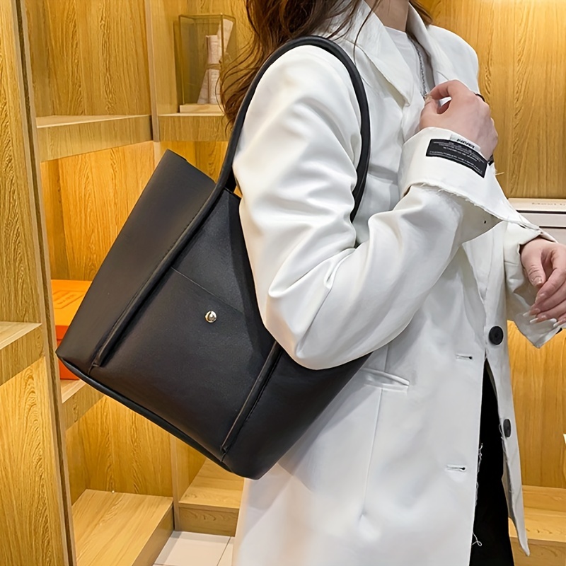 Minimalist Shoulder Bag, Women's Solid Color Crossbody Bag, Trendy Faux Leather Zipper Purse,Tote Bag for Women,Temu