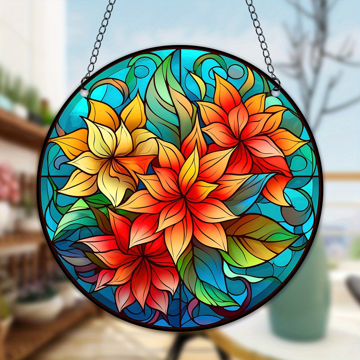 Stained Glass Pattern, Scarlet Flower Suncatcher