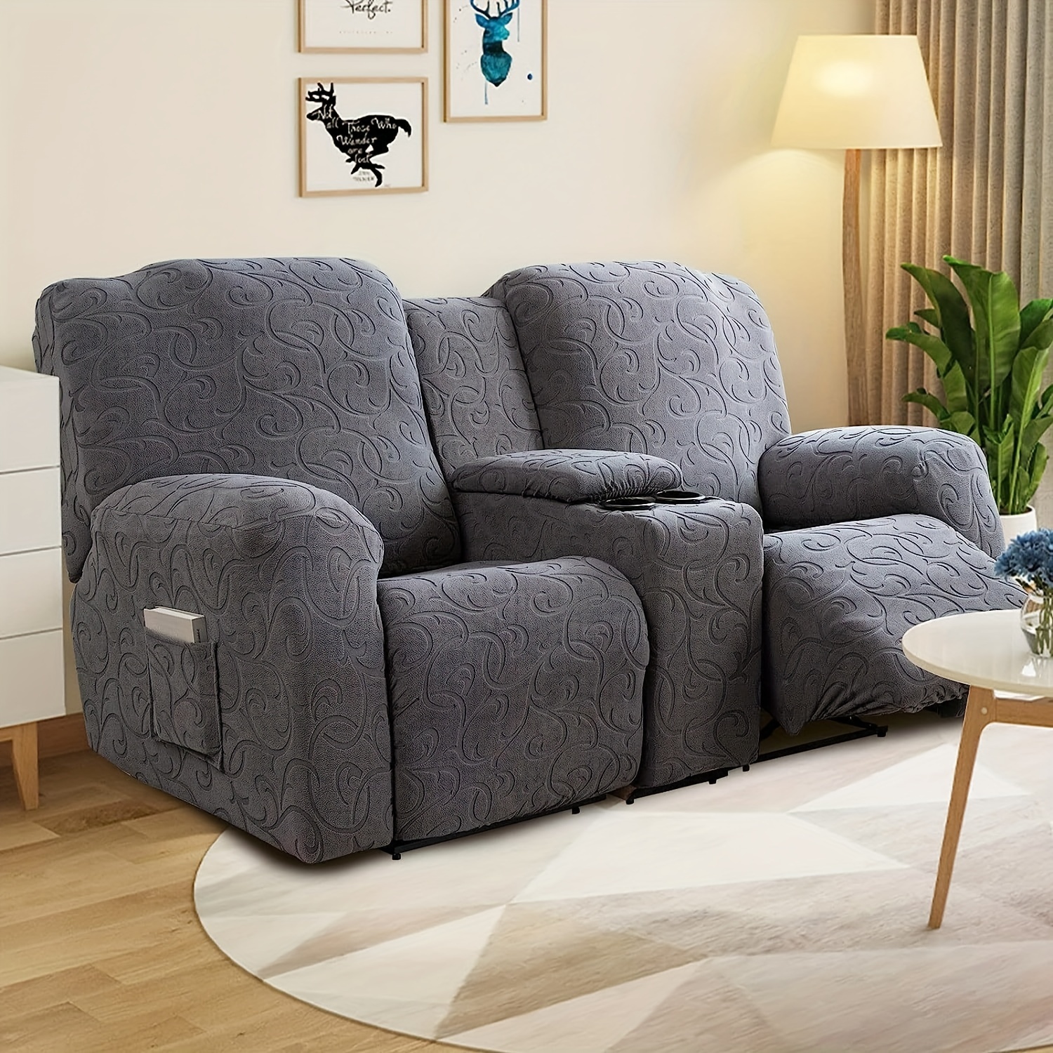 Juego de sofá reclinable, muebles de sala de estar, juego de sofá  reclinable de tela de microfibra, juego de sofá reclinable con portavasos  para