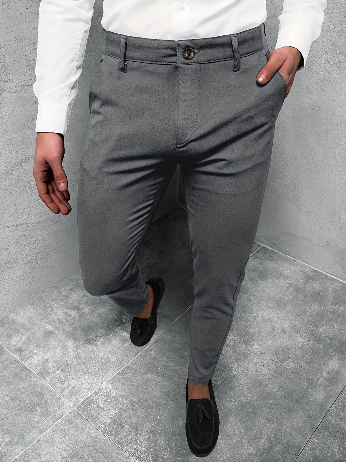 Slim Fit Elegant Slacks Men's Semi formal Slightly Stretch - Temu