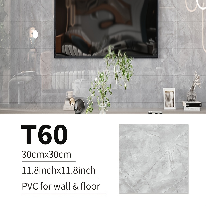 Image of 20pcs Self-adhesive Pvc Marble Tile Stickers - Waterproof, Removable Wall & Floor Decals For Modern Home Decor, 12x12 Inches, Floor Stickers Waterproof
