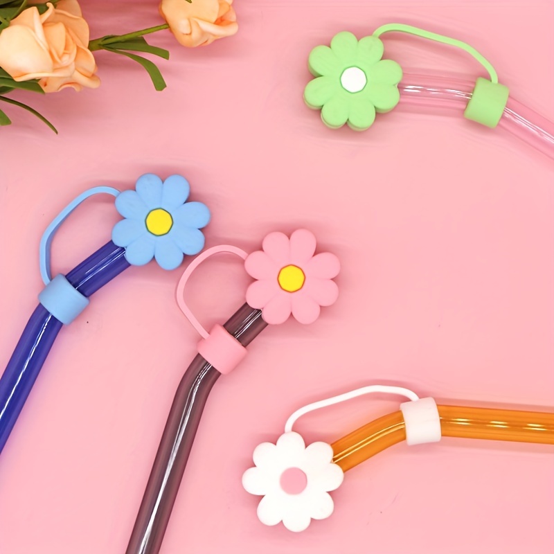 5pcs Straw Tips Cover, Reusable Straw Toppers, Cute Cartoon Flower Silicone  Straw Sleeve Caps, Decorative Straw Caps, For Party Favor Bags,Birthday