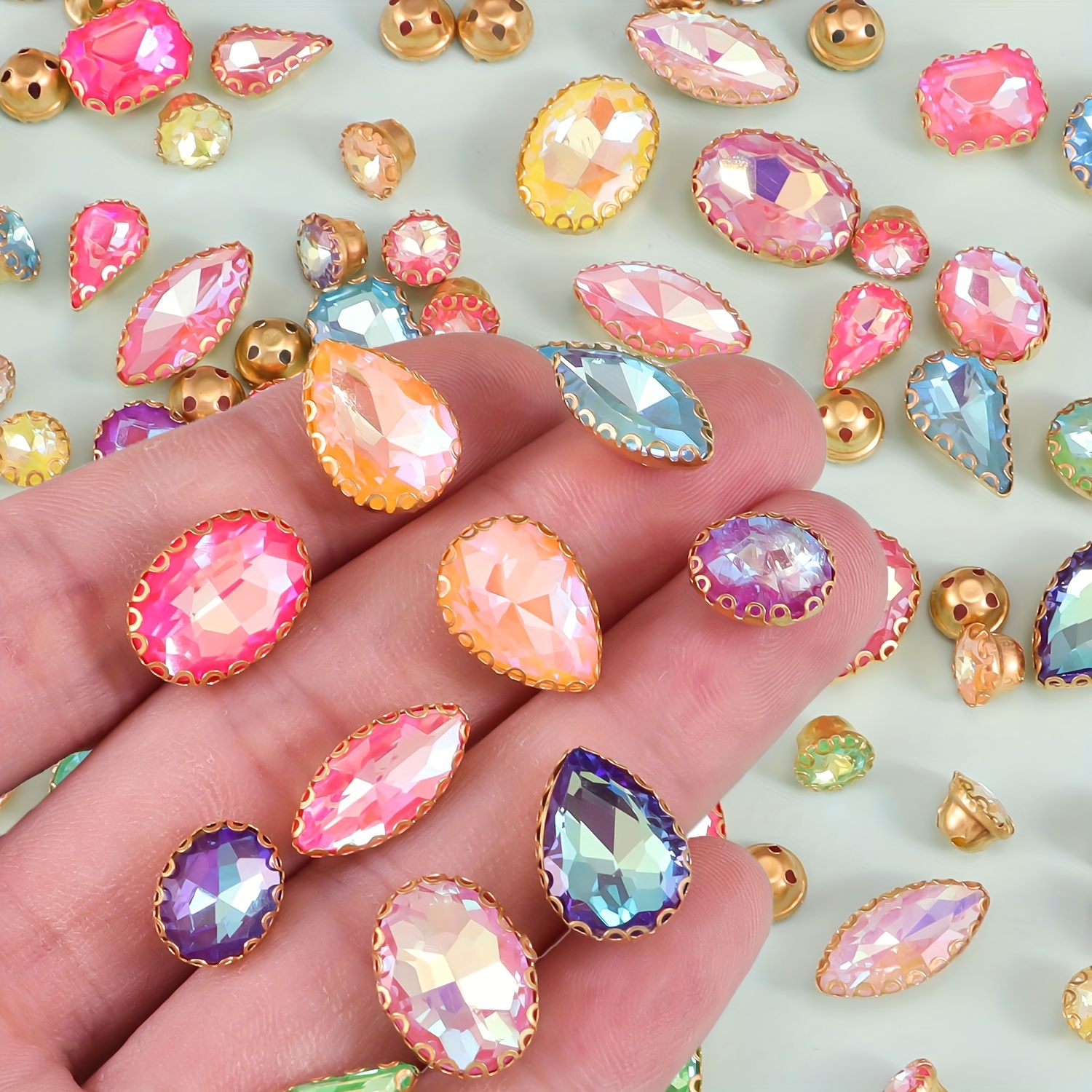 30PCS-100PCS Gold Flower Claw Rhinestones Glitter Crystals Trim Stones  Beads Garment Crafts Sew On Rhinestones
