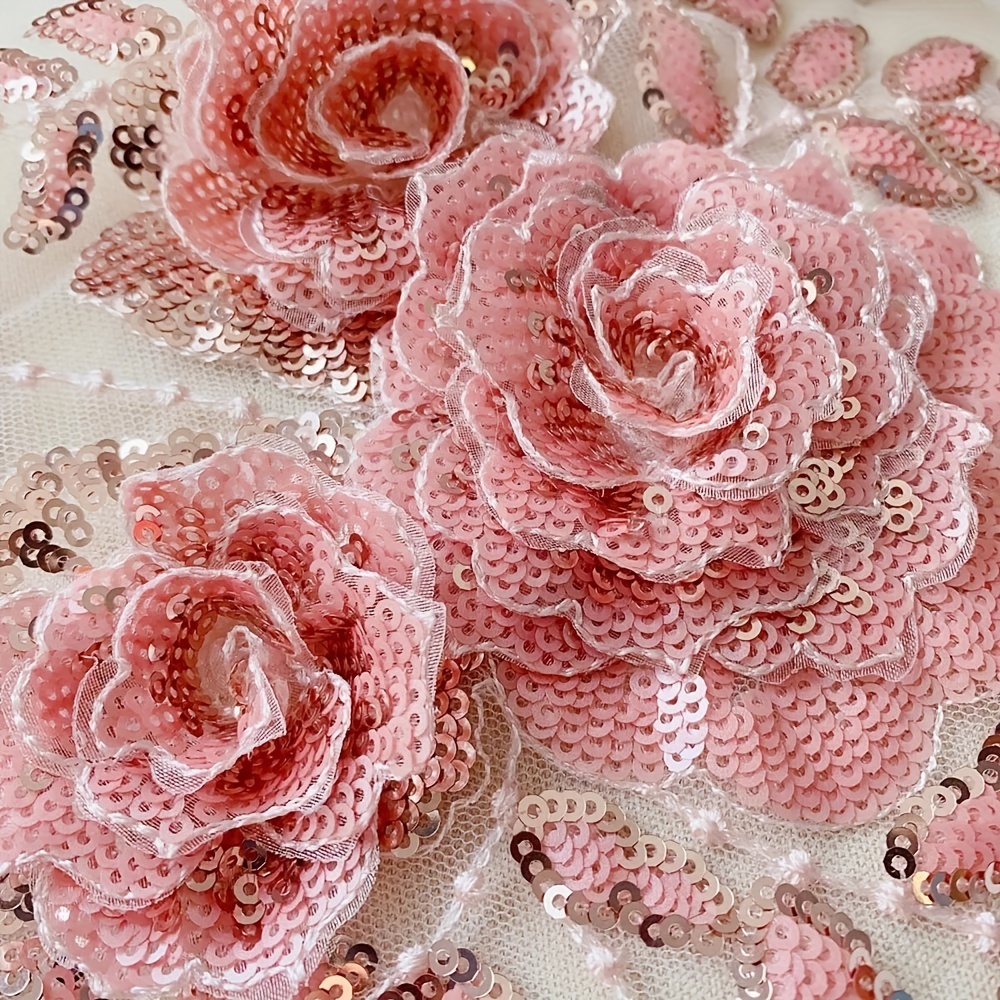 Embroidery Applique Chest Flower Embroidery Three Dimensional Hollow Out  Manual Applique Sewing Lace Clothing Accessories (Pink)