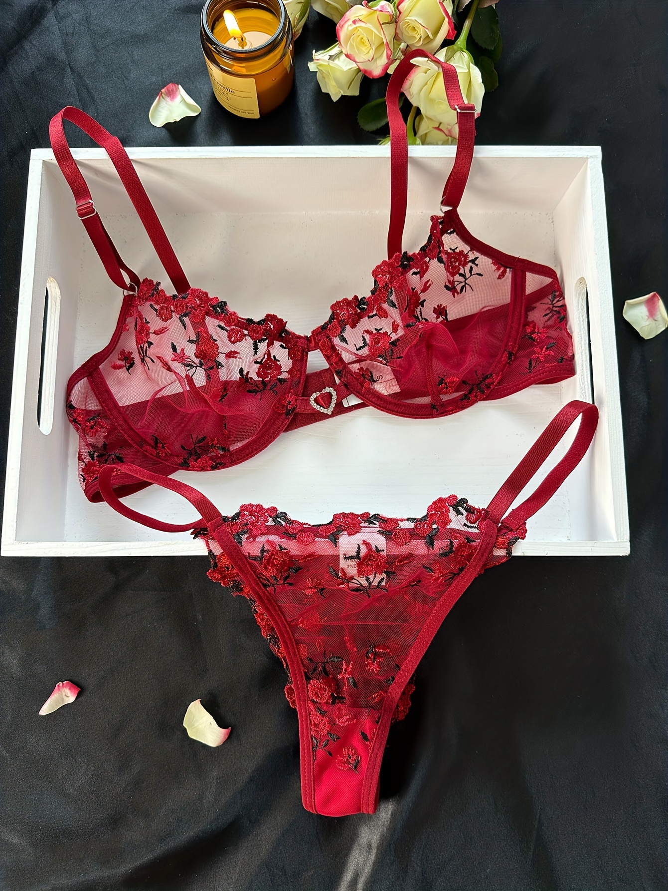 Floral Embroidery Mesh Thongs Hollow Open Crotch Sheer - Temu Canada