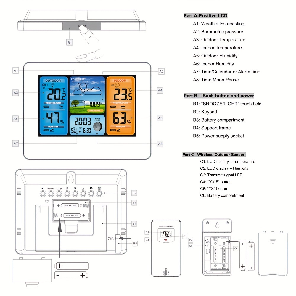 Sveglia Lcd Stazione Meteorologica Digitale Multifunzione 1 Pezzo, Sensore  Esterno Wireless Previsioni Meteo, Barometro, Termometro, Igrometro - Casa  E Cucina - Temu Italy