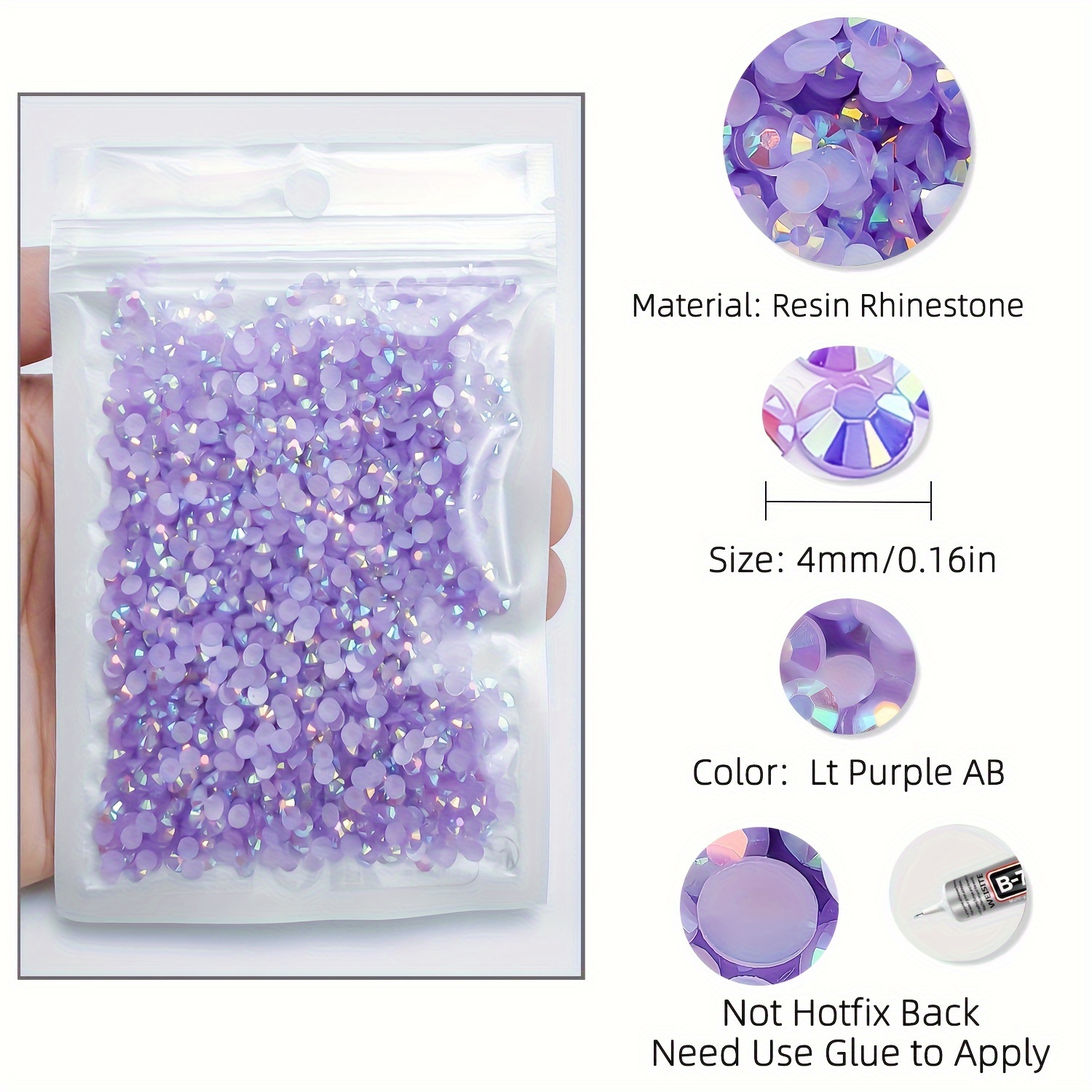 Resin Rhinestones Kits, 3 Boxes Lavender Purple AB 2/3/4/5/6mm