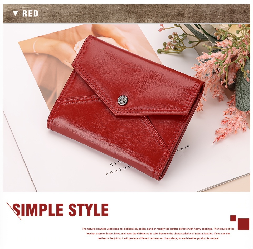 Mini Genuine Leather Credit Card Holder, Short Small Trifold Wallet, Women's  Clutch & Coin Purse - Temu