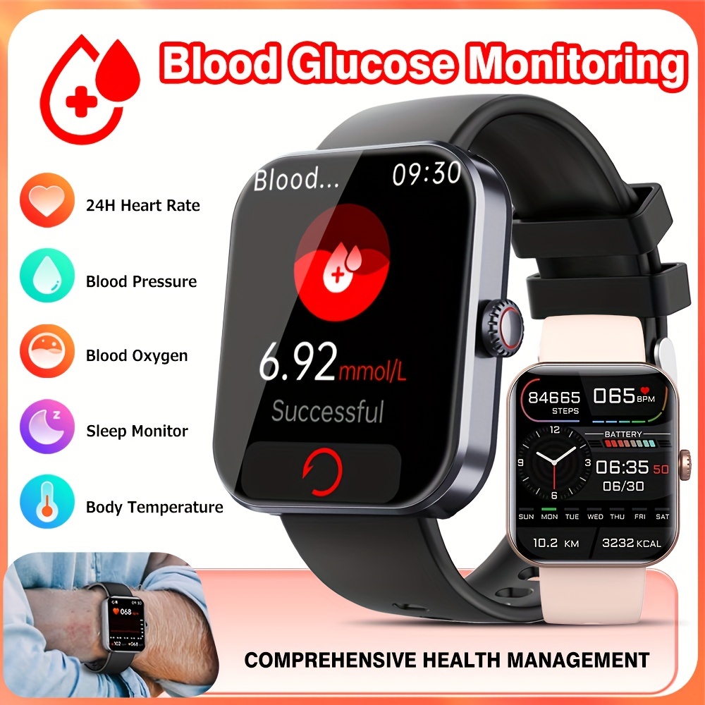 Reloj Medidor Glucosa En Sangre, 1.9 Reloj Inteligente Hombre Mujer Con  Presión Arterial, Smartwatch Hombre Mujer