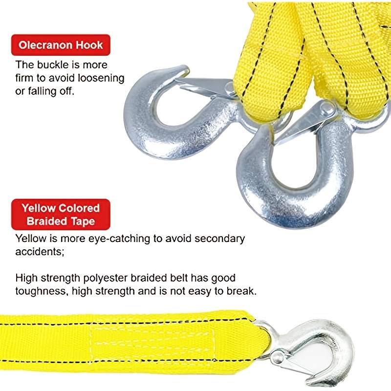 Tow Cable Tow Strap Car Towing Rope with Hooks High Strength Nylon for  Heavy Duty Universal