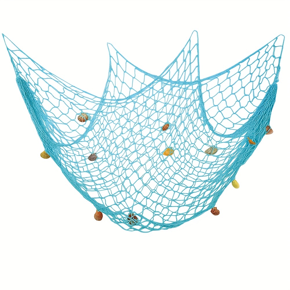 Nautical Blue Fishing Net Wall Decor Seashells Perfect Home - Temu