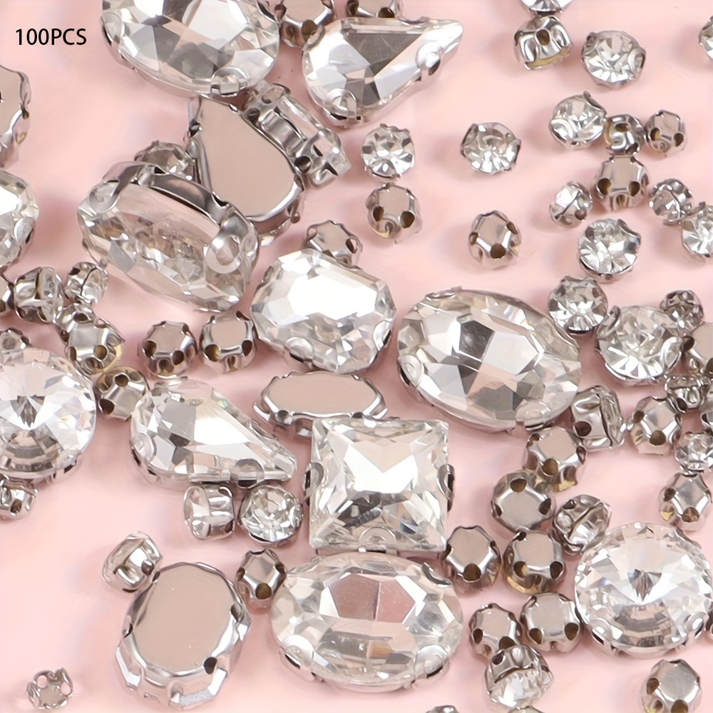 20/100Pcs Rhinestones Flower Shape Strass Sew On Rhinestones For Clothes  Crystals Stones Trim Glass Diamond With Claw DIY Bow