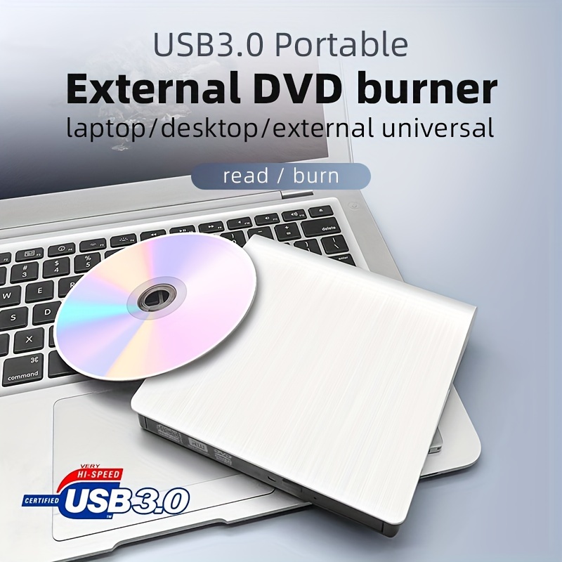 

External Burner, High-speed Usb 3.0/type-c Optical Drive, Ultra-thin Vcd/dvd Rom Rewriter, Player Burner Card Reader, White Portable Burner