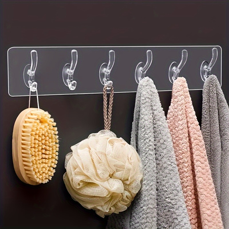 1pcs Waterproof Acrylic 6-link Transparent Hook, Adhesive Hook Rack With  Hooks For Coat, Towels, Household Storage Organizer For Bedroom, Kitchen,  Off