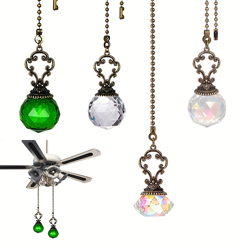 2 Pcs Crystal Pull Chains Ceiling Fan Chain Extension Fan Pull Chain  Pendant 50cm Ceiling Fan Chain