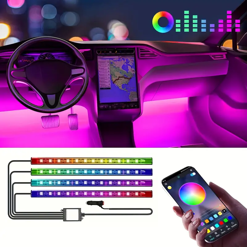 Rgb Led Car Lights 48 Leds Interior Car Lights Smart App - Temu