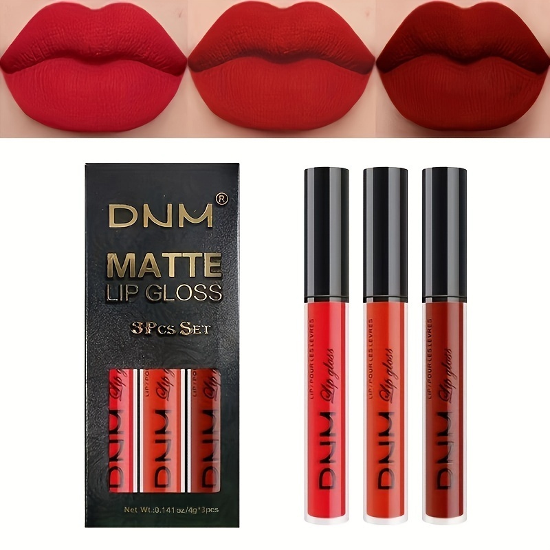 

3pcs Matte Liquid Lipstick Sets, Dark Red And Nude Red Color Long Lasting Smudge Proof Lip Glaze, Rich Color Rendering Lipsticks Valentine's Day Gifts