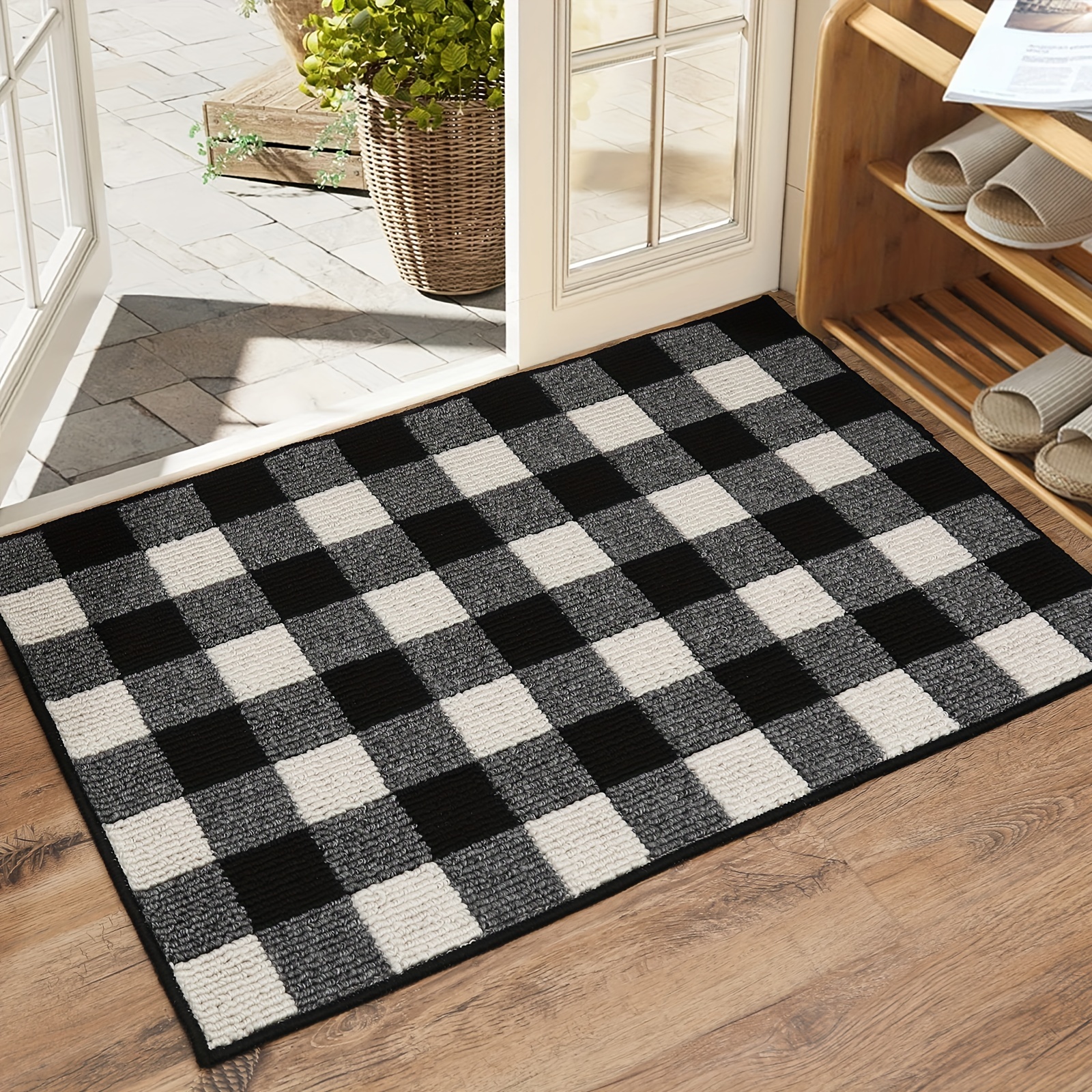 Buffalo Check Outdoor Rug 23.6X35.4 Cotton Hand Woven Check Front Door  Mat, Washable Black Outdoor Rug For Porch/Front Porch/Farmhouse Black And  White 