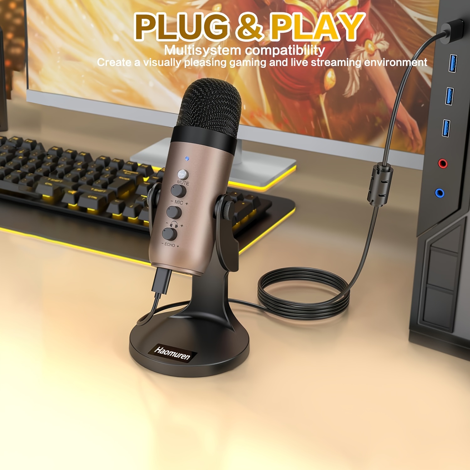 USB Microphone Computer Microphone for PC Gaming Condenser Mic