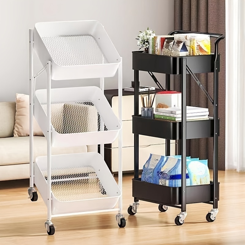 Foldable Storage Rack Rotatable Mobile Snack Organizer Trolley