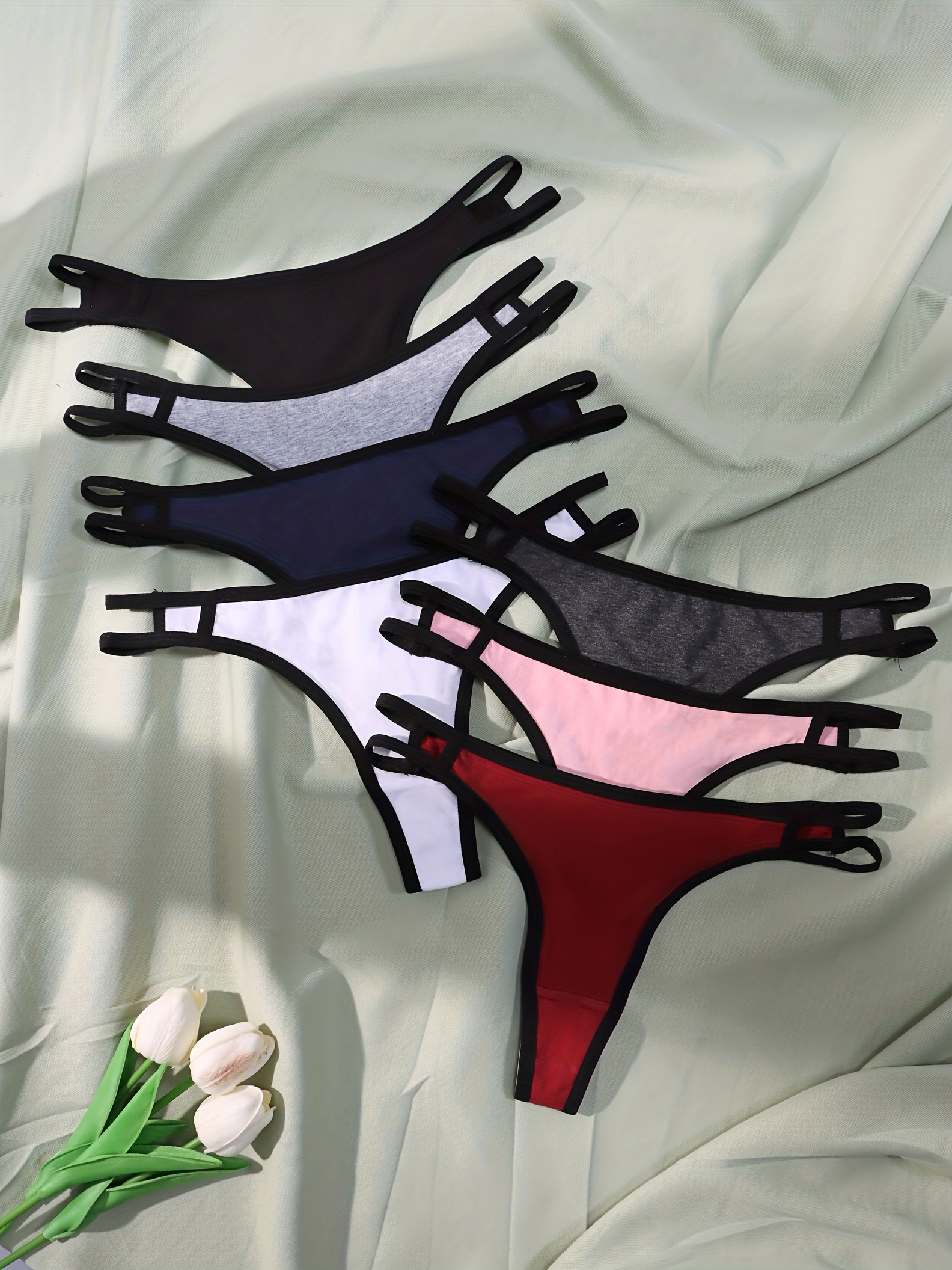 4pcs Comfy Thong Panties Breathable Simple Butt Lifting Low Waist