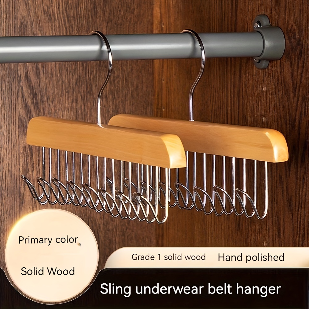 

1pc Multi-hook Wooden Underwear Hanger, Durable Clothes Drying Rack For Ties, Camisoles, Scarves, Belts, Household Storage Organizer For Bathroom, Bedroom, Closet, Wardrobe, Home, Dorm