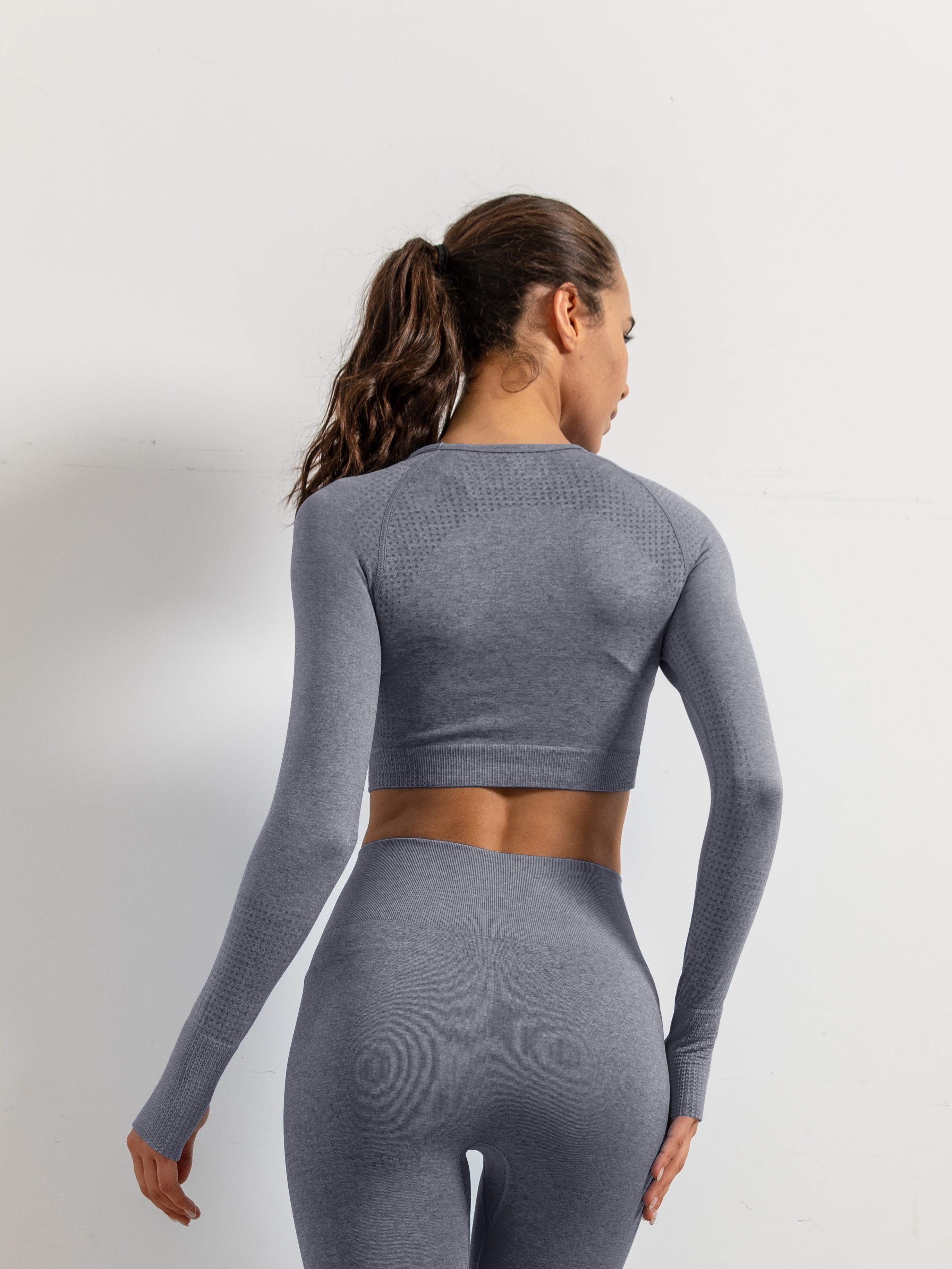 Yoga Trendy Seamless High Stretch Ombre Print Raglan Sleeve Sports Set