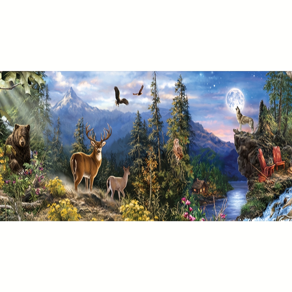 

Large Size Forest Animal Pattern Artificial Diamond Painting Kit, 5d Diy Mosaic Round Full Diamond Painting Crafts For Home Wall Decoration Art