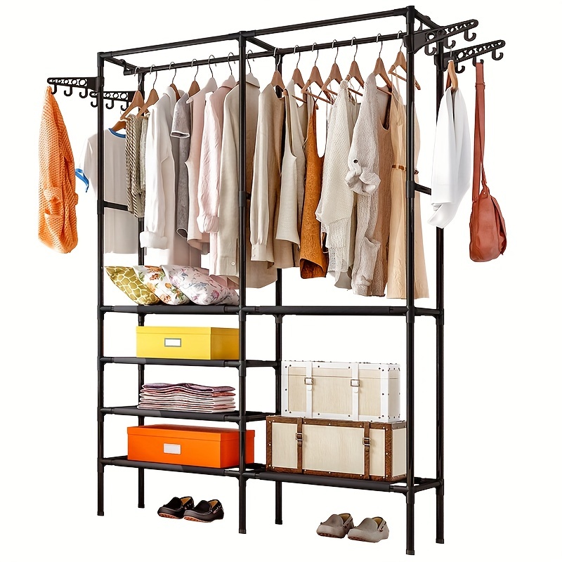 Foldable Storage Shelf With Hooks Bedroom Clothes - Temu