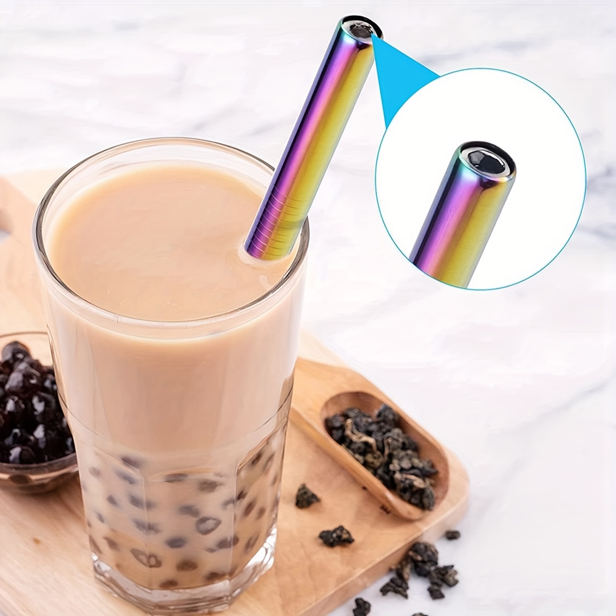 Reusable Boba Straws & Smoothie Straws, Extra Wide 304 Stainless Steel  Metal Straws With Case & Cleaning Brush, For Bubble Tea, Milkshakes, Jumbo  Drinks, Up To Tumblers, Rainbow Colorful Metal Straws, Chrismas