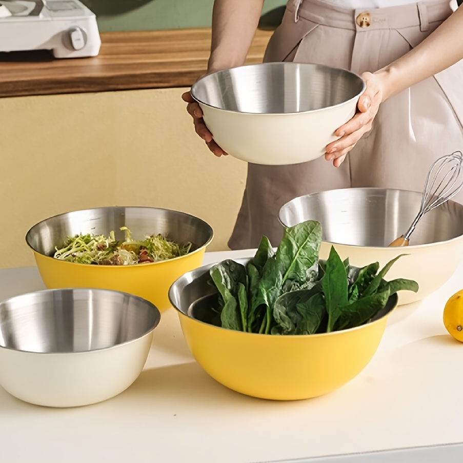 3pcs/Set, Large Kitchen Bowls With Measuring Scale, Stainless Steel Soup  Bowls, Ramen Bowls, Salad Bowl, Single Layer Mixing Bowls, Prep Bowls For  Mea