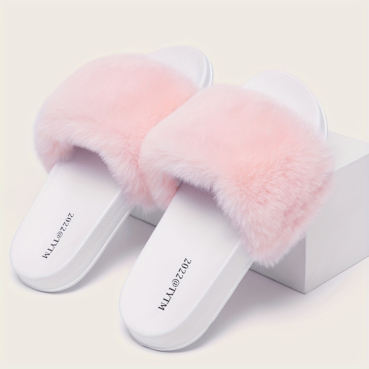 Solid Color Faux Fur Pattern Slippers Fluffy Soft Sole Temu