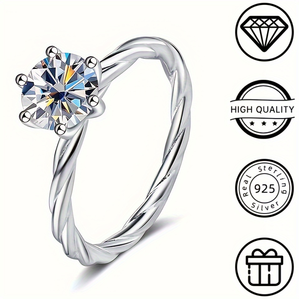 

1pc 1ct Moissanite Ring Charm Women's 925 Jewelry Engagement Promise Wedding Jewelry Silvery Weight 2.2g