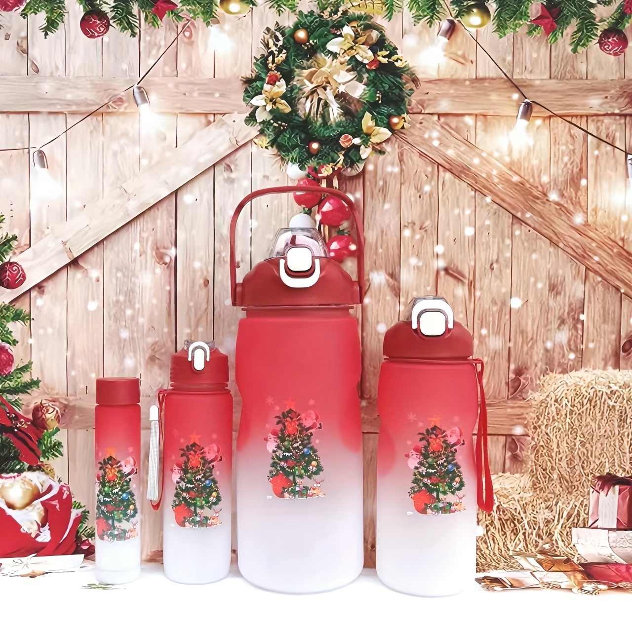 Christmas Sports Water Bottle Cute Xmas Tree Water Cups - Temu