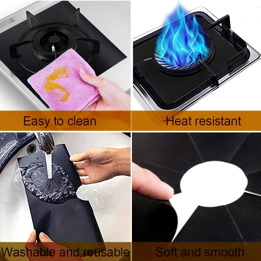 Stove Burner Covers, 4 Pack Gas Stove Burner Cover Square. Black 0.2mm  Double Thickness,Reusable,Non-Stick,Fast Clean Liners for Kitchen/Cooking  (black) 