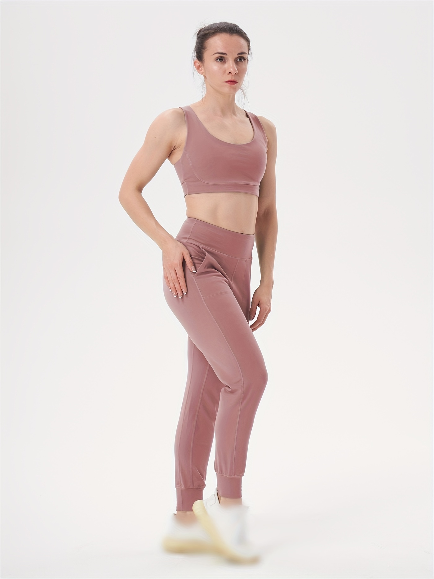 High Waist Yoga Pants For Women, Solid Color Medium Stretch