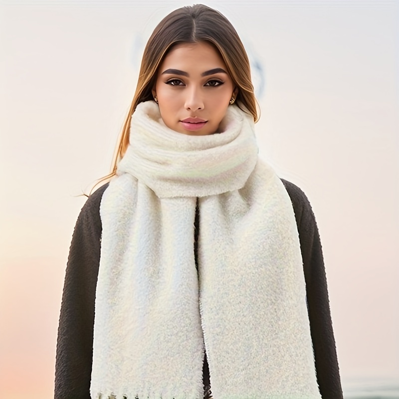 Solid Color Chunky Scarf Imitation Cashmere Warm Tassel - Temu