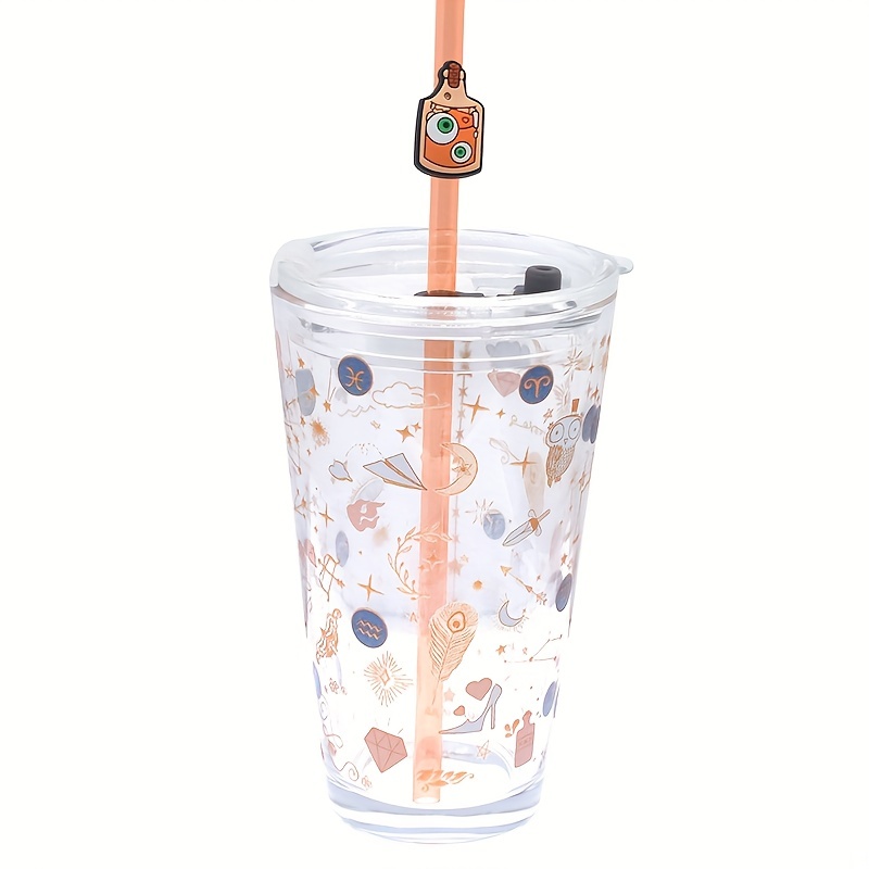 20PCS PVC Cute Straw Charms Hat Beverage Series Plastic Straw