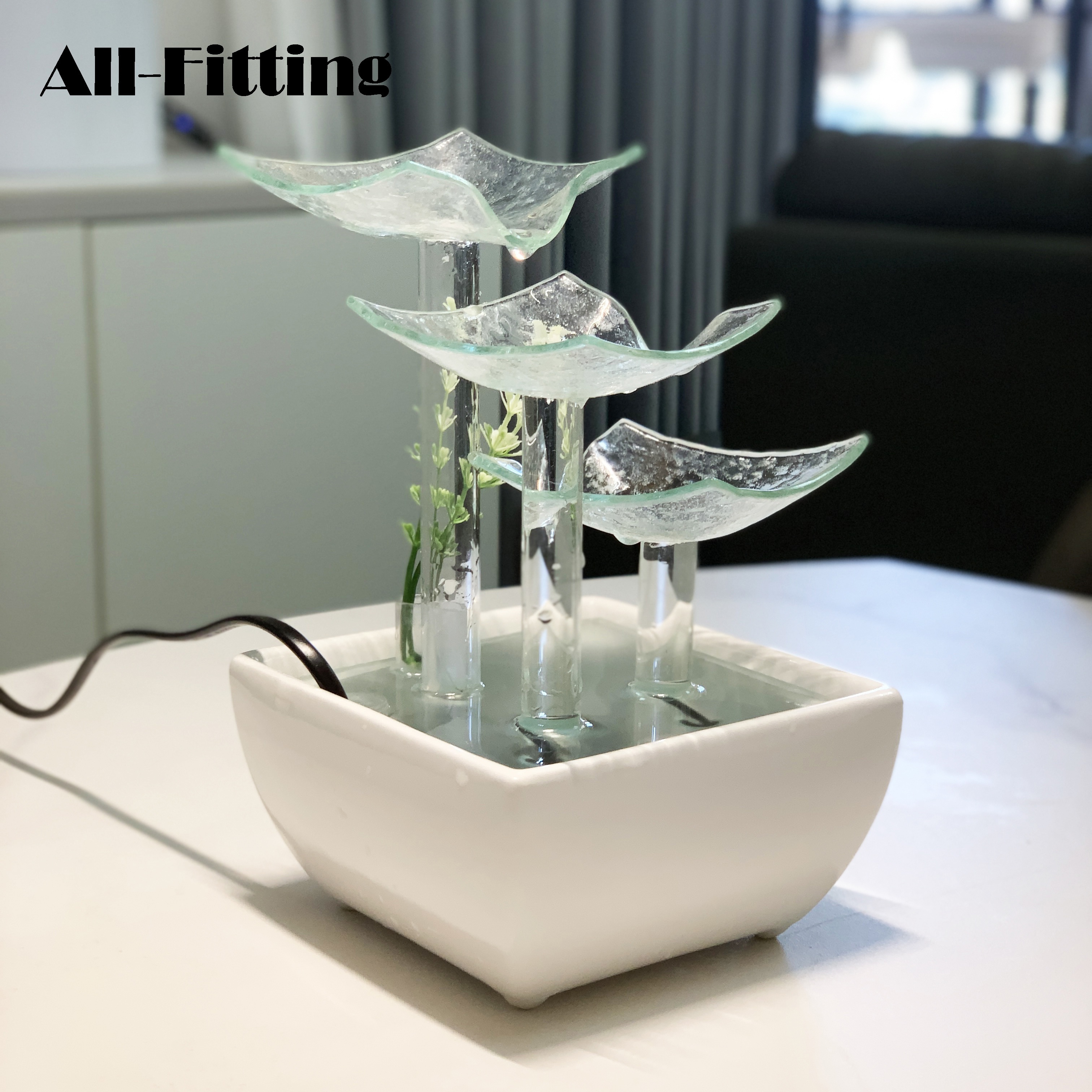 LED table fontaine d'eau résine bureau artisanat ornements accessoires de  décoration de la maison (prise ue 220-240 V 3 W) - Cdiscount Maison